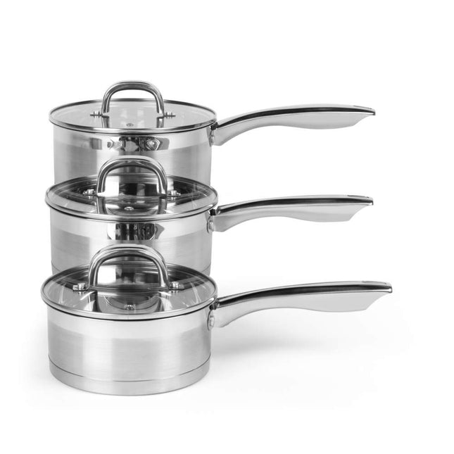 Salter Timeless Collection 3-Piece Stainless Steel Saucepan Set with Glass Lids