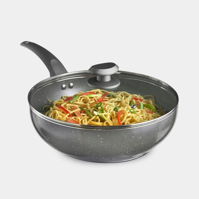 VonShef 28cm Marble Wok – Non-Stick Aluminium Stir Fry Pan with Lid