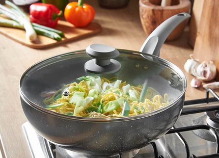 VonShef 28cm Marble Wok – Non-Stick Aluminium Stir Fry Pan with Lid