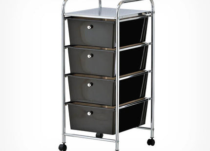 VonHaus 4 Drawer Storage Trolley – Black Wheeled Organiser with Chrome Frame