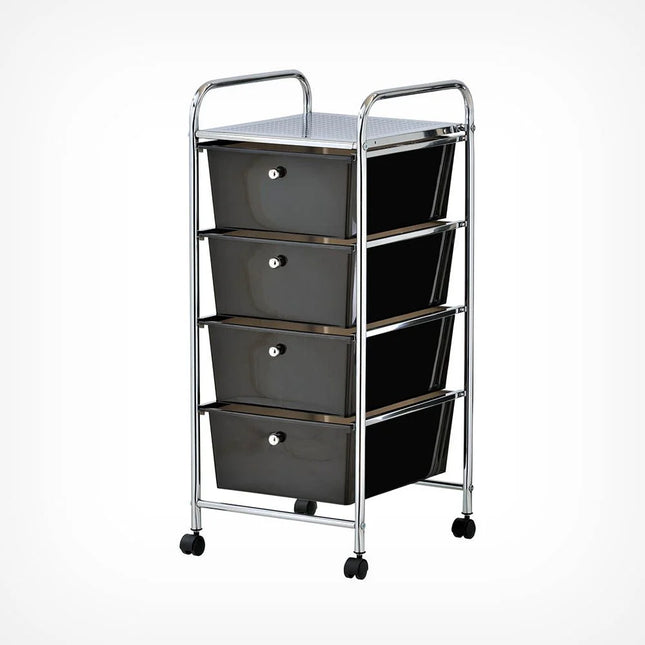VonHaus 4 Drawer Storage Trolley – Black Wheeled Organiser with Chrome Frame