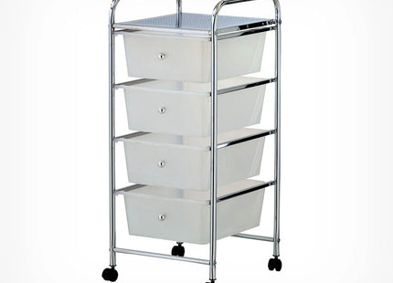 VonHaus 4 Drawer Storage Trolley Organiser with Chrome Frame - White