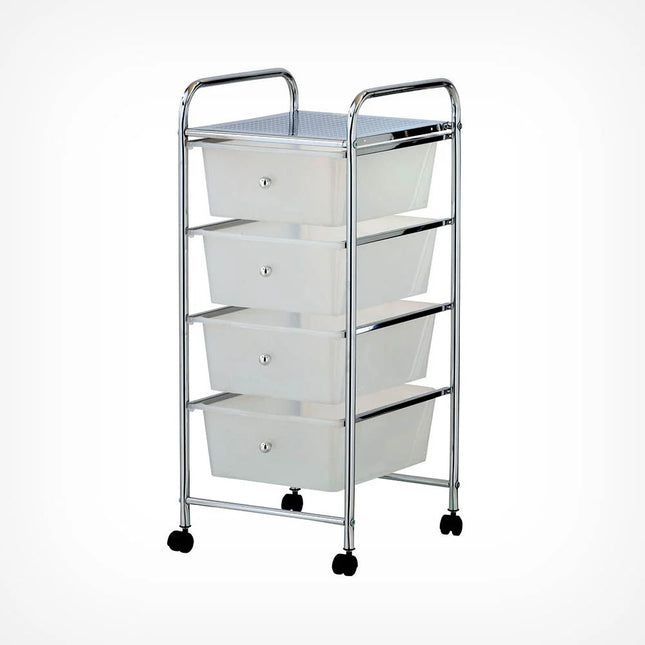 VonHaus 4 Drawer Storage Trolley Organiser with Chrome Frame - White
