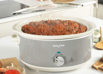 Salter Retro 6.5L Slow Cooker – Family Size, 3 Heat Settings, Grey, 320W