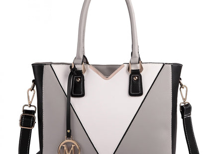 Miss Lulu Leather Look V-Shape Shoulder Handbag – Grey with Gold Accents