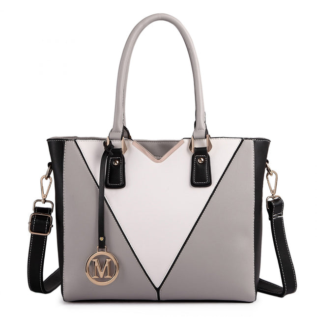 Miss Lulu Leather Look V-Shape Shoulder Handbag – Grey with Gold Accents