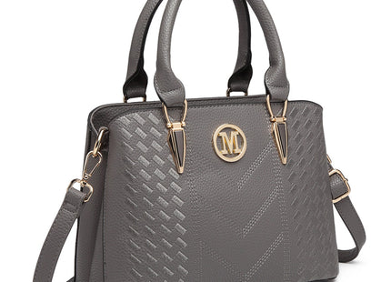 Miss Lulu Leather Look Weave Effect Shoulder Bag – Grey