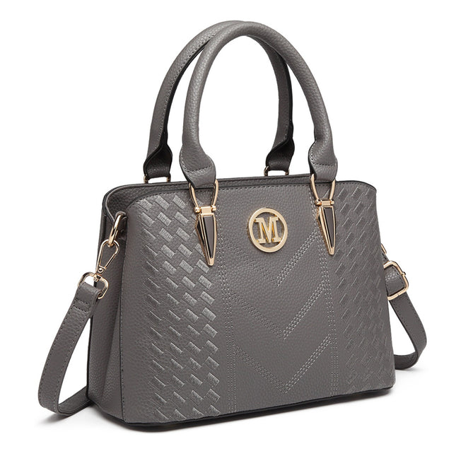 Miss Lulu Leather Look Weave Effect Shoulder Bag – Grey
