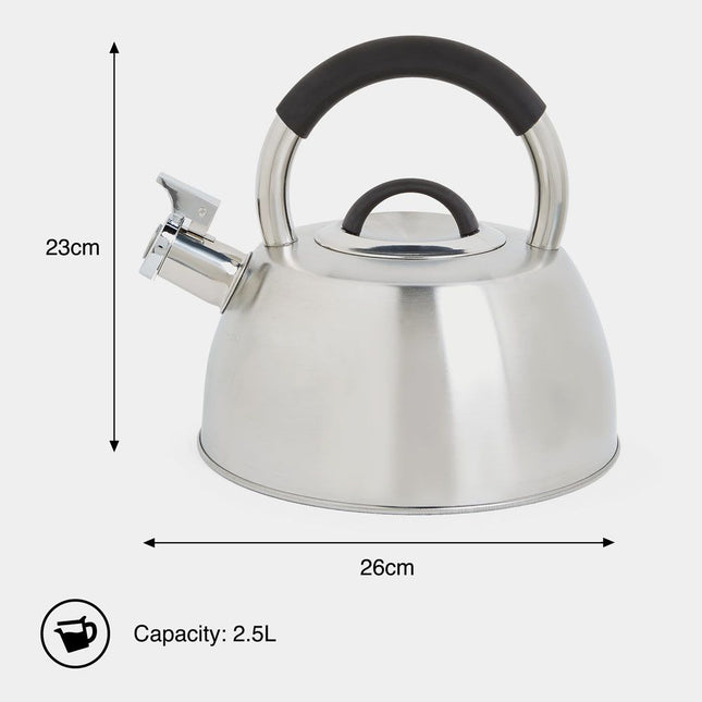 VonShef 2.5L Stainless Steel Whistling Stove Top Kettle – Silver