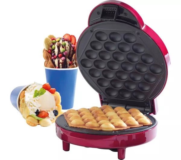 Giles & Posner Bubble Waffle Maker – Red, Non-Stick Plates, Cool-Touch Handle, 1000W