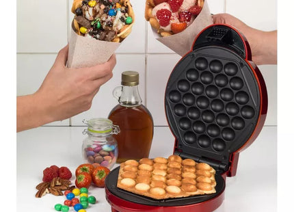 Giles & Posner Bubble Waffle Maker – Red, Non-Stick Plates, Cool-Touch Handle, 1000W