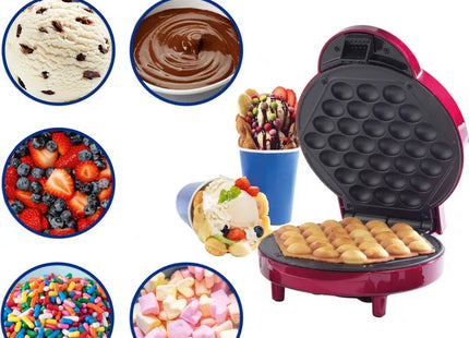 Giles & Posner Bubble Waffle Maker – Red, Non-Stick Plates, Cool-Touch Handle, 1000W