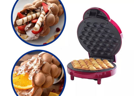 Giles & Posner Bubble Waffle Maker – Red, Non-Stick Plates, Cool-Touch Handle, 1000W