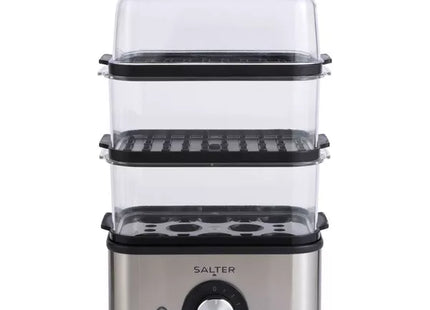 Salter EK5885 Compact 3-Tier Food Steamer – Stainless Steel & Black, 3L