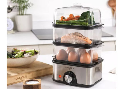 Salter EK5885 Compact 3-Tier Food Steamer – Stainless Steel & Black, 3L