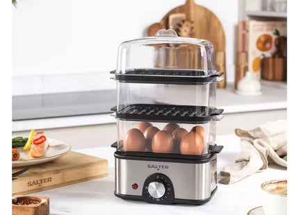 Salter EK5885 Compact 3-Tier Food Steamer – Stainless Steel & Black, 3L
