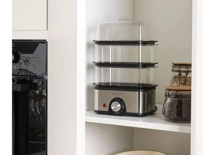 Salter EK5885 Compact 3-Tier Food Steamer – Stainless Steel & Black, 3L