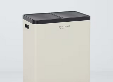 John Lewis 2 Section Recycling Bin with Handles – 60L, Stone - No Pedals