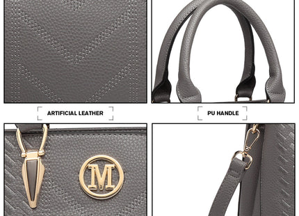 Miss Lulu Leather Look Weave Effect Shoulder Bag – Grey