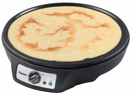 Bestron Crepe Maker – 30cm Non-Stick Pancake & Omelette Plate with Spatula & Batter Spreader, 1000W, Indicator Light – Black