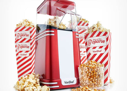 VonShef Retro Popcorn Maker – 1200W Popcorn Machine, 6 Cinema-Style Boxes