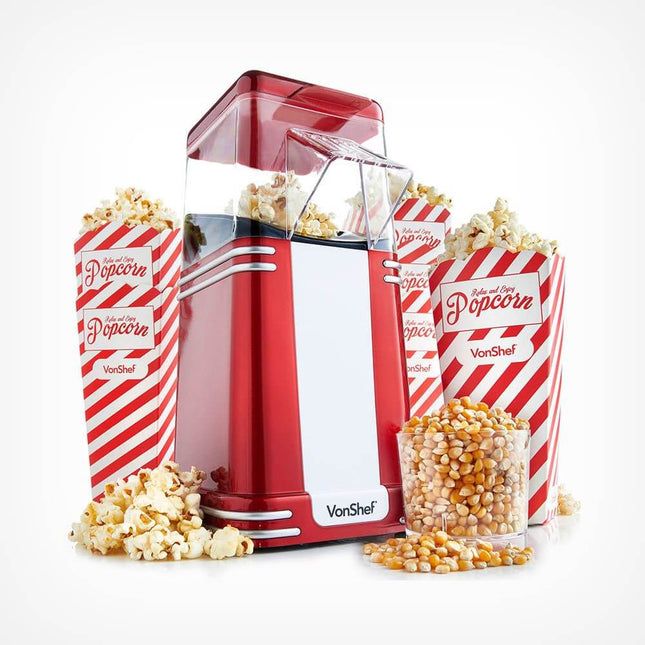 VonShef Retro Popcorn Maker – 1200W Popcorn Machine, 6 Cinema-Style Boxes