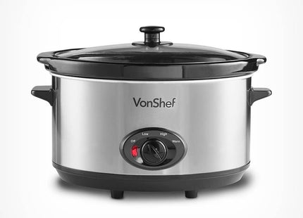 VonShef 6.5L Slow Cooker – Stainless Steel Large Capacity Ceramic Pot