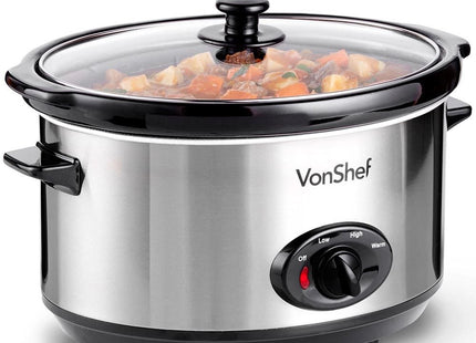VonShef 6.5L Slow Cooker – Stainless Steel Large Capacity Ceramic Pot