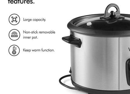 VonShef 1.8L Rice Cooker & Steamer, with Keep Warm Function 700W  – Silver
