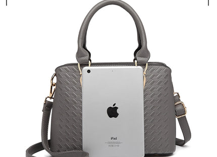 Miss Lulu Leather Look Weave Effect Shoulder Bag – Grey