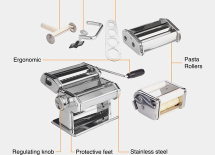 VonShef Manual Pasta Maker Machine – Stainless Steel Pasta Maker
