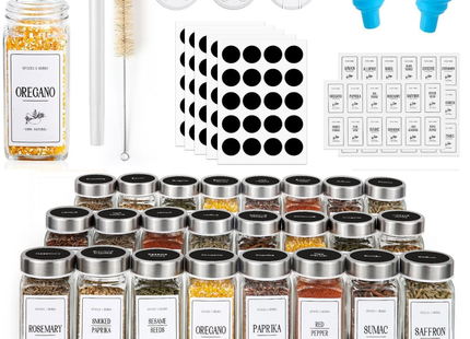 Xsiuyue 25 Pack Square Spice Jars Set – 4oz Glass Spice Bottles