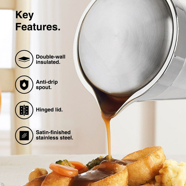 VonShef Insulated Gravy Jug with Lid – 1L Stainless Steel Thermal Sauce Server