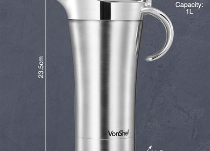 VonShef Insulated Gravy Jug with Lid – 1L Stainless Steel Thermal Sauce Server