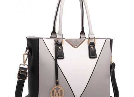 Miss Lulu Leather Look V-Shape Shoulder Handbag – Grey with Gold Accents