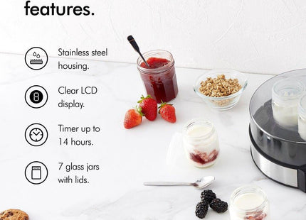 VonShef Digital Yoghurt Maker – 7 Glass Jars, Stainless Steel Design