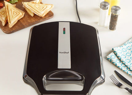 VonShef 4 Slice Deep Fill Sandwich Maker – Non-Stick - 1600W Black