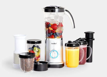 VonShef 4-in-1 Blender & Smoothie Maker, with 2 Speeds & Pulse Function – Silver
