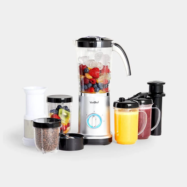 VonShef 4-in-1 Blender & Smoothie Maker, with 2 Speeds & Pulse Function – Silver