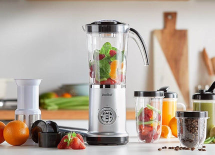 VonShef 4-in-1 Blender & Smoothie Maker, with 2 Speeds & Pulse Function – Silver