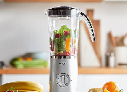 VonShef 4-in-1 Blender & Smoothie Maker, with 2 Speeds & Pulse Function – Silver