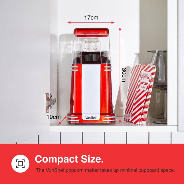 VonShef Retro Popcorn Maker – 1200W Popcorn Machine, 6 Cinema-Style Boxes