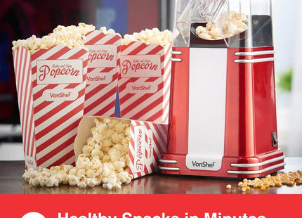 VonShef Retro Popcorn Maker – 1200W Popcorn Machine, 6 Cinema-Style Boxes