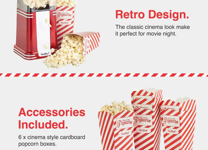 VonShef Retro Popcorn Maker – 1200W Popcorn Machine, 6 Cinema-Style Boxes