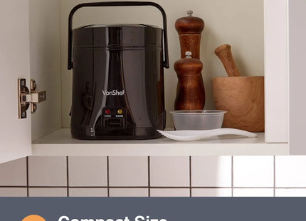 VonShef Small Rice Cooker 0.3L – Compact Electric Steamer - Black