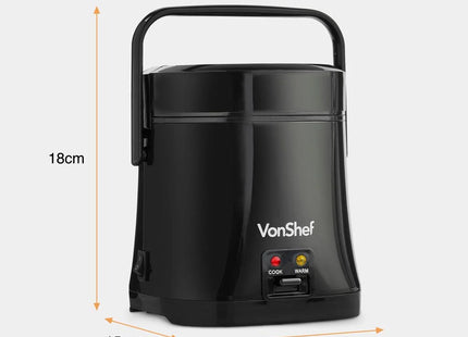 VonShef Small Rice Cooker 0.3L – Compact Electric Steamer - Black