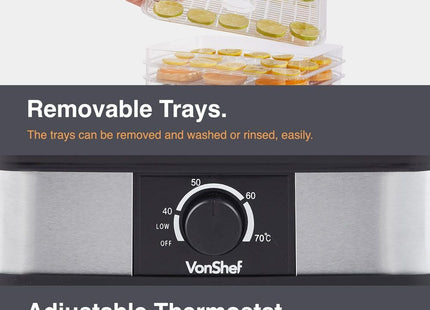 VonShef 5 Tier Food Dehydrator – Adjustable Control for Fruits, Meats, Herbs