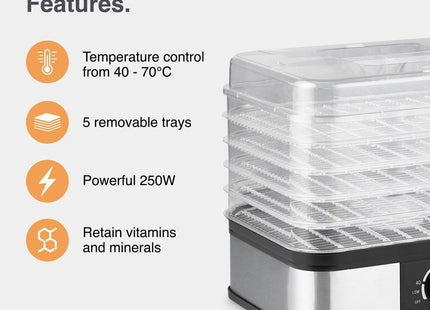 VonShef 5 Tier Food Dehydrator – Adjustable Control for Fruits, Meats, Herbs