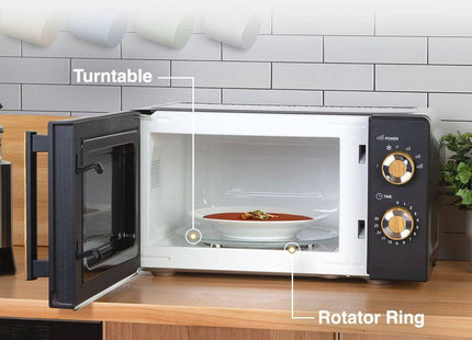 VonShef Fika Microwave – 20L Compact Microwave, 700W, Black & Wood Effect