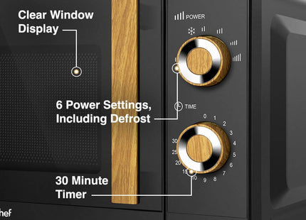 VonShef Fika Microwave – 20L Compact Microwave, 700W, Black & Wood Effect